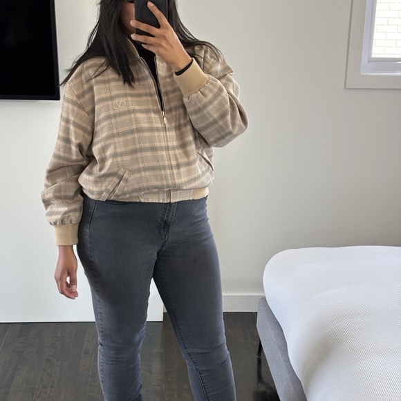 Valentino Jacket Bomber Beige Plaid Wool *VINTAGE* Logo V 100% Authentic - Picture 7 of 15